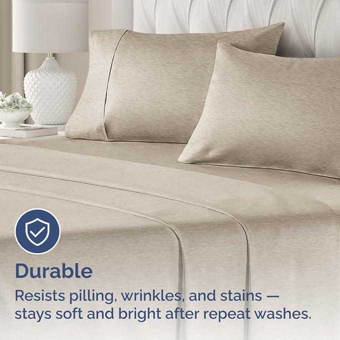 King Pillow Cases Set of 2 - Ultra Soft Hotel Quality Pillowcase Covers - Comfy, Cozy & Wrinkle Free - Shrinkage and Fade Resistant - Machine Washable Pillow Protectors - 2 Piece Set - Heathered Beige