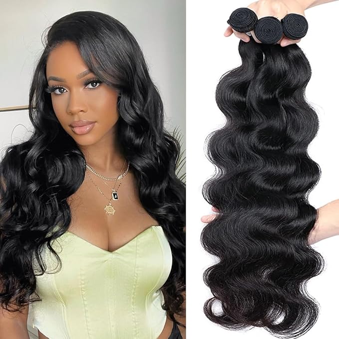 12A Human Hair Bundles Body Wave(20 22 24 Inch)100% Unprocessed Brazilian Virgin Human Hair Body Wave 3 Bundles Hair Weft Full Density Sew in for Black Women Natural Color