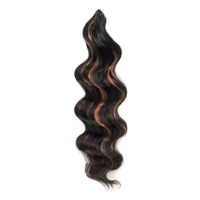 ToyoTress Ocean Wave Feather Crochet Human Hair - 10 Inch 50G Invisible Knotless Water Deep Wave Crochet Human Hair For Black Women Brown Highlight Color Braiding Hair (10 Inch, P1B/30-50G)