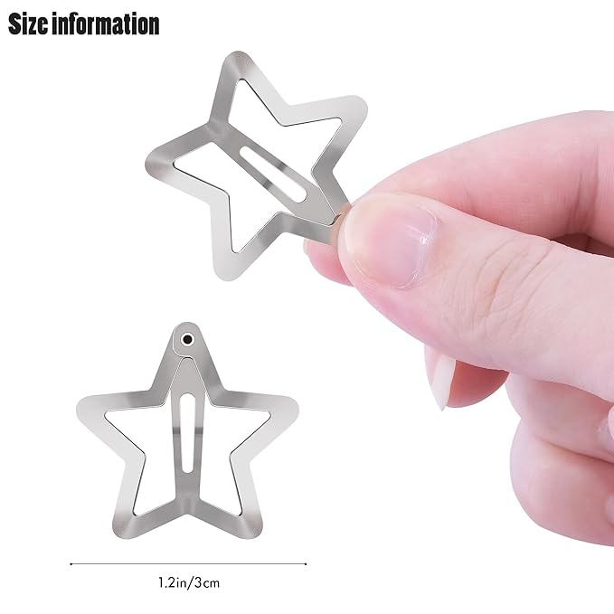 Star Hair Clips 2000s Y2K Snap Hair Barrettes Non Slip Star Hair Accessories Black Silver Metal Hair Clips for Girls Women -30 PCS 1.18"