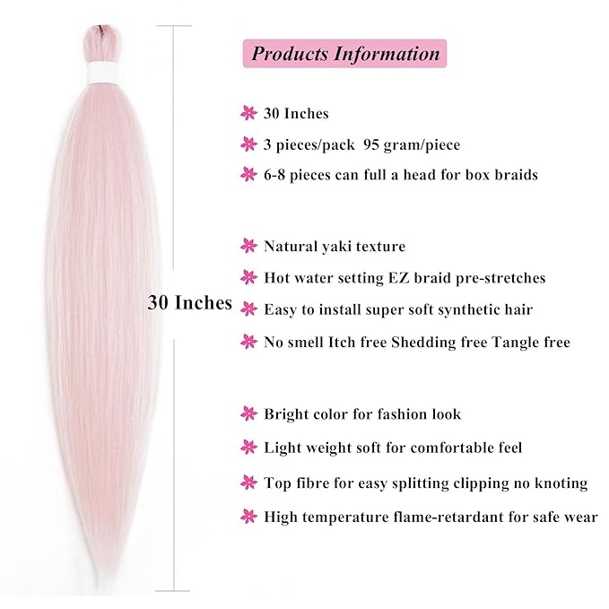 Rose Gold Braiding Hair Pre Stretched 30 inch Colored Hair Extensions for Braiding Pre Stretched Braiding Hair Kanekalo Box Braids Long Micro Knotless Prestretched Braiding Hair (Pack of 3)