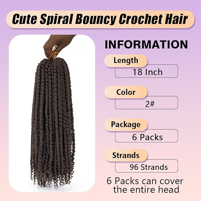 18inch Passion Twist Crochet Hair 96 Stands Pre-Twisted Passion Twist Hair 6 Packs Pre-Looped Passion Twists Braids Synthetic Passion Twist Crochet Braids Hair Extensions (2#, 18 inch)