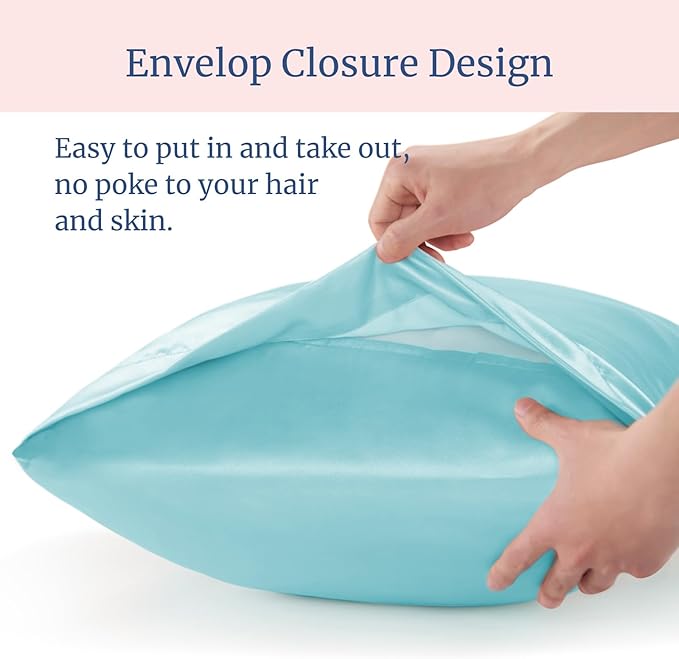 BEDELITE Satin Pillowcase for Hair and Skin, Super Soft and Cooling Similar to Silk Pillow Cases 2 Pack with Envelope Closure, Gift for Women Men(20"x36" King Size, Blue)