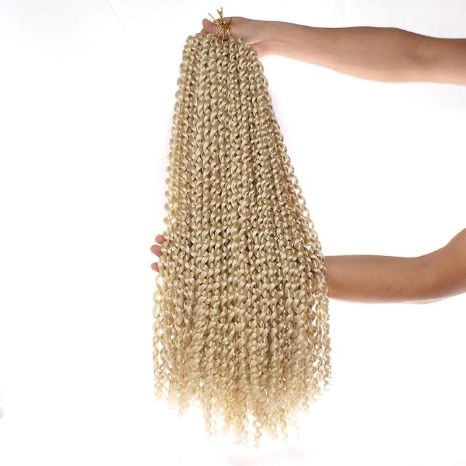 Leeven 24 Inch Long Water Wave Crochet Hair for Passion Twist 7 Packs Blonde Curly Bohemian Passion Twists Hair for Butterfly Locs Braiding Hair for Women 613#