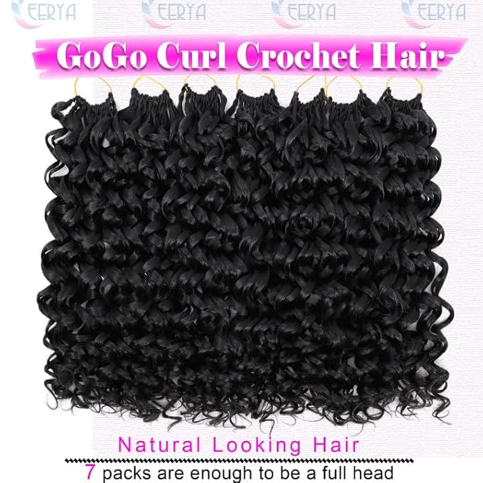 7 Packs GoGo Curl Crochet Hair 16 Inch Short Curly Crochet Hair for Women Deep Wave Beach Curl Crochet Braids Synthetic Braiding Hair Extensions(16 Inch, #1B)