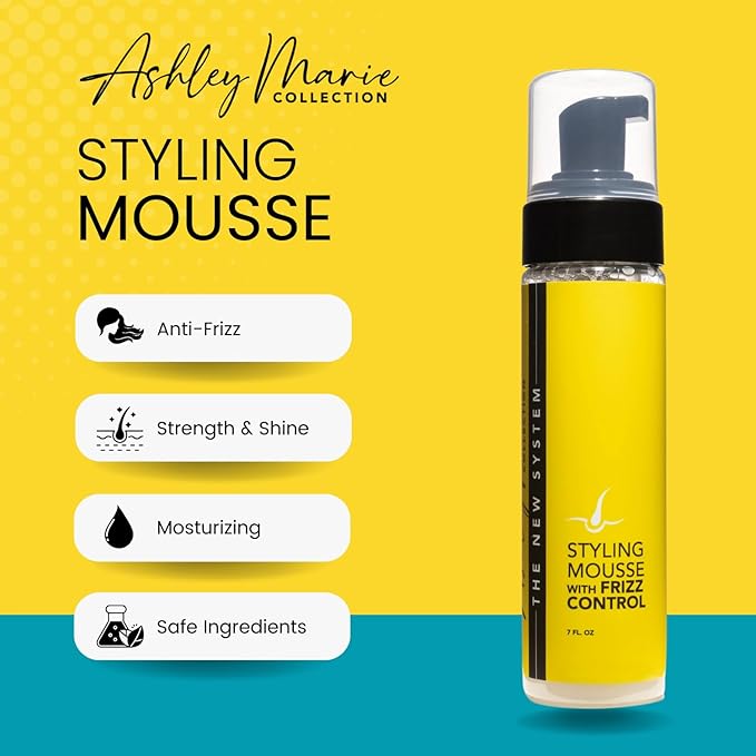 The Hair Diagram - Ashley Marie Styling Mousse with Frizz Control - Natural Ingredients - Volumizing & Moisturizing Mousse - Quick Dry, No Flake Formula - Color Safe - Paraben & Sulfate Free - 7oz