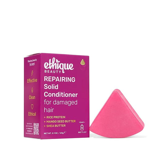 Ethique Repairing Conditioner Bar for dry, damaged hair with Rice Protein - Plastic Free, Vegan, Cruelty-Free, 2.12 oz - Formerly Too Delicious