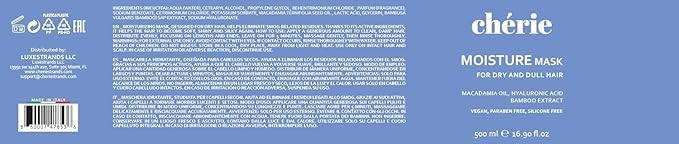 Deep Conditioning Hair Mask for Curly and Straight Hair With Macadamia Oil, Hyaluronic Acid & Bamboo Extract, Hydrating for Dry Damaged, Helps Repair, Reducing Frizz & Breakage, Vegan 16.90 oz