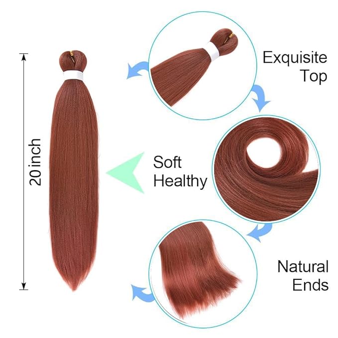 8 Pack Ombre Braiding Hair Pre Stretched - 20" 75G/Pack Premium Pre Stretched Braiding Hair Extensions, Professional Itch Free Hot Water Setting Perm Yaki Texture Prestretched Hair(#350)