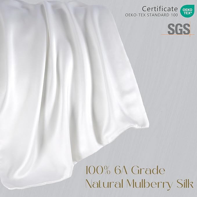 ZIMASILK 100% Pure Mulberry Silk Pillowcase for Hair and Skin Health,Soft and Smooth,Both Sides Premium Grade 6A Silk,600 Thread Count,with Hidden Zipper,1pc (King 20''x36'',White)