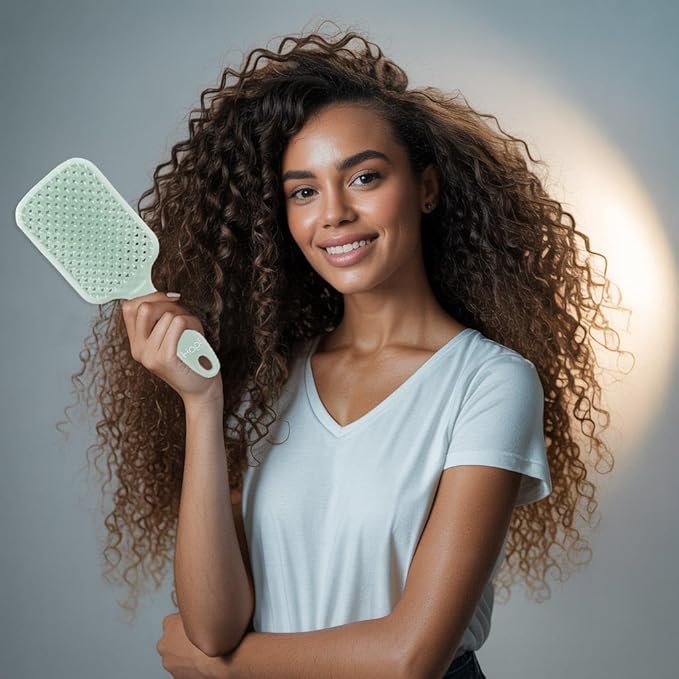 Cricket Hapi De-Knot Delight Detangler Brush Large - Featuring 154 Ultra-Soft Bristles, Flexible and Gentle Design, Fixed Bristles for Even Detangling, and an Ergonomic Wide Brush Head - Light Green