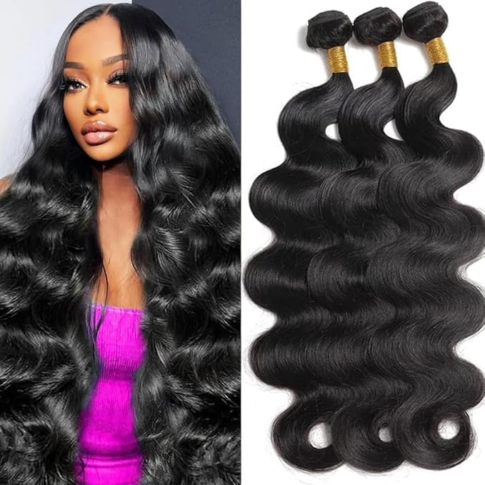 12A Human Hair Bundles Body Wave 100% Unprocessed Brazilian Virgin Hair 3 Bundles Human Hair Extensions Quick Weave Human Hair (24 26 28 Inch)