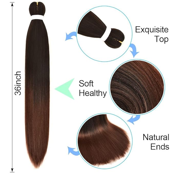 8 Pack Ombre Braiding Hair Pre Stretched - 36" 110G/Pack Premium Pre Stretched Braiding Hair Extensions, Professional Itch Free Hot Water Setting Yaki Texture Prestretched Hair(1B30)