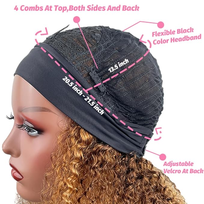 Smoothair Ombre Highlight Headband Wig Human Hair 4/27 Kinky Curly Headband Wig for Black Women 12 Inch None Lace Front Wigs Glueless 150% Density