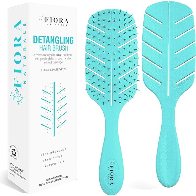 Detangler Brush by Fiora Naturals - 100% Bio-Friendly Detangling brush w/Ultra-Soft Bristles - Glide Through Tangles with Ease - For Curly, Fine, Black Natural, Women, Men, Kids - Dry and Wet Hair