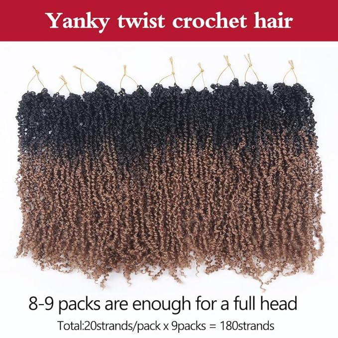 Yanky Twist Crochet Hair, PILLUGER Yaki Twists Hair Micro Spring Twist Braids,9 Packs Pre-looped passion Twist Brown Senegalese With Curls Crochet Synthetic Hair Extensions（14-OT30）