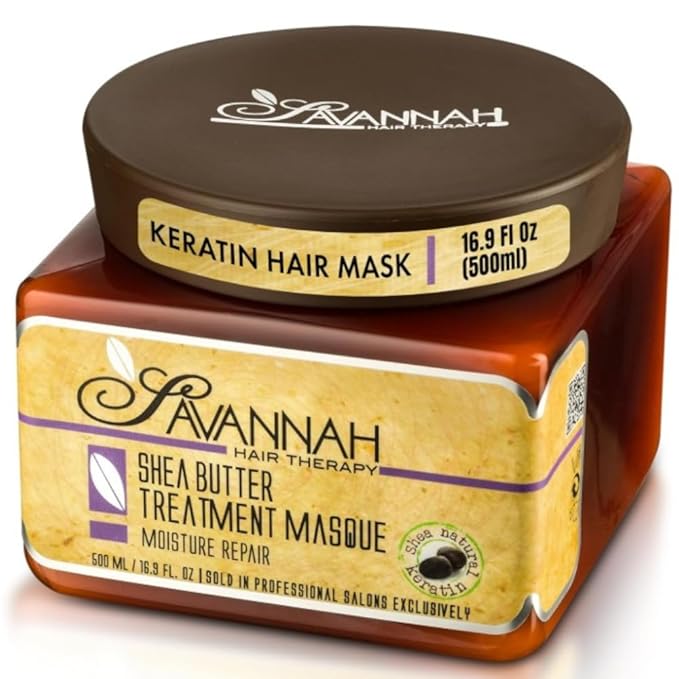 Savannah Hair Mask with Keratin & Shea Butter – Deep Conditioning Hair Treatment for Dry, Damaged & Curly Hair – Repairs, Strengthens & Restores Shine – 16.9 fl oz