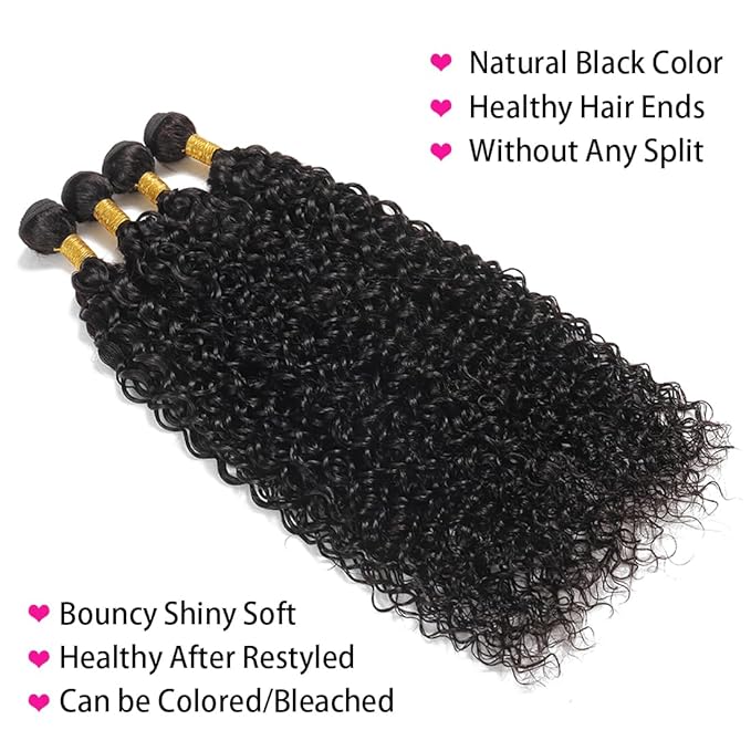 Water Wave Bundles Human Hair 100% Unprocessed Hair(18 20 22 24 Inch)12A Brazilian Virgin Remy Hair 4 Bundles Wet and Wavy Human Hair Bundles Natural Color