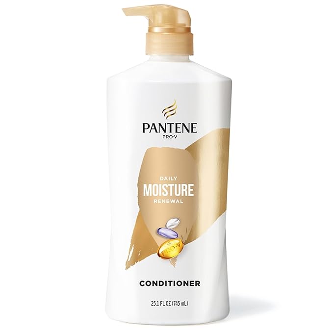 Pantene Conditioner, Daily Moisture Renewal - Pro-V Nutrients for Dry, Color-Treated, Straight to Curly Hair, 72-Hour Hydration & Softness, Paraben Free, Cleanses, Strengthens Bonds, 25.1 Fl Oz