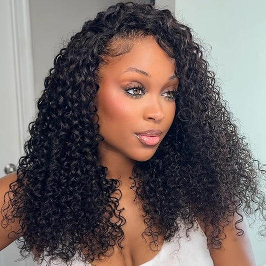Half Wig Human Hair Water Wave Glueless Wigs 3 In 1 Curly Half Wig Human Hair 200% Density Wet and Wavy Drawstring Seamless Flip Headband Wigs for Women Beginner Friendly 18 Inch