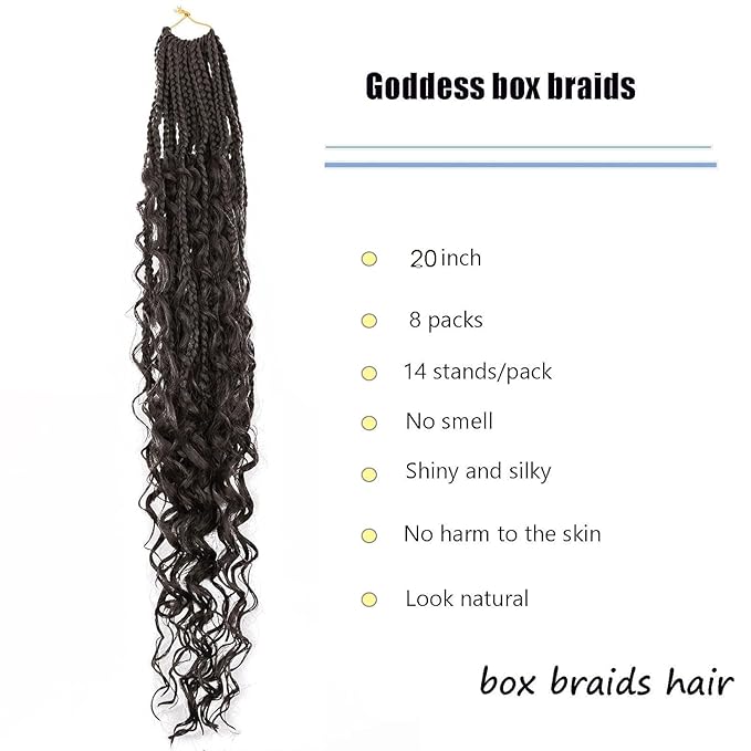 20 Inch Goddess Box Braids Crochet Hair for Black Women 8 Packs Crochet Box Braids Pre-looped Boho Box Braids Crochet Braids Synthetic Braiding Hair Extension #2