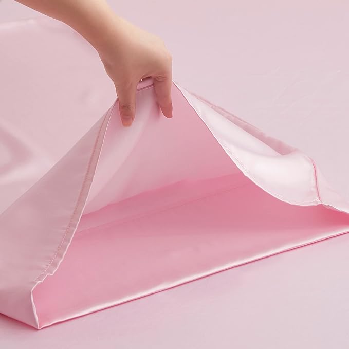 King Size Satin Pillowcase Set of 2 with Envelope Closure,Pink Silk Pillowcase for Hair and Skin (20x36)