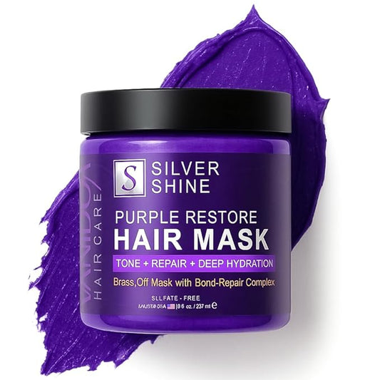 Deep Conditioning Silver Shine Purple Hair Mask for Gray Hair, Purple Toner for Brassy, Bleached, Silver, or Color Treated Hair, Restore Moisture & Brighten Dull Hair, Sulfate Free, Made in USA, 8oz