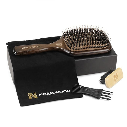 Boar Bristle Hair Brush Set, Soft Bristle Detangler for Long, Short, Thin, Curly, Straight, or Wavy,Hairbrush for Enhancing Shine,Great for Men, Women, and Kids