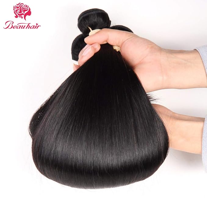 Straight Human Hair Bundles 100% Unprocessed Brazilian Straight Virgin Human Hair 4 Bundles Human Hair Extensions Natural Black Color(18 20 22 24)