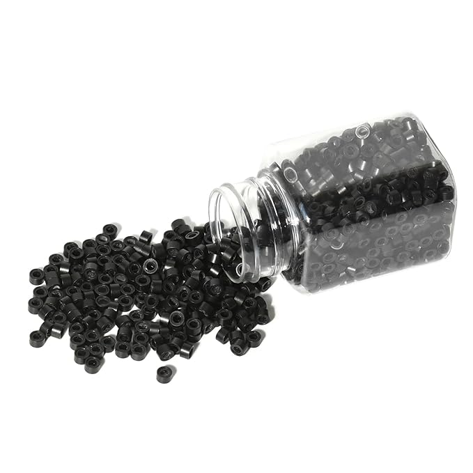 1000 Pcs 5.0 mm Silicone Lined Micro Links Rings Hair Extensions Beads Silicone Lined Beads for Human Hair Extensions and Feather Extensions (Black)