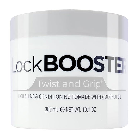 Style Factor Lock BOOSTER Twist & Grip Braid Gel (10.1 Oz.) with Coconut Oil — Strong Hold, Flake-Free, Frizz-Free Hair Braiding Gel for Defined & Long-Lasting Twists, Locs & Braids