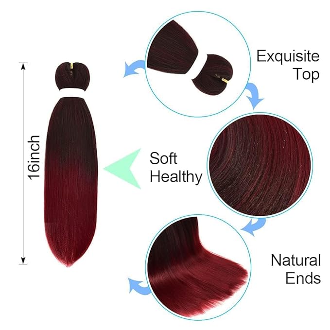 8 Pack 16" 55G/Pack Pre Stretched Braiding Hair Extensions 1Bbug