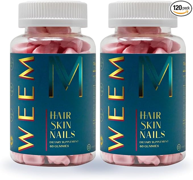 WEEM Hair Skin and Nails Gummies - Supports Healthy Hair - Vegan biotin Vitamins for Women & Men Supports Faster Hair Growth, Stronger Nails, Healthy Skin, Extra Strength (2)