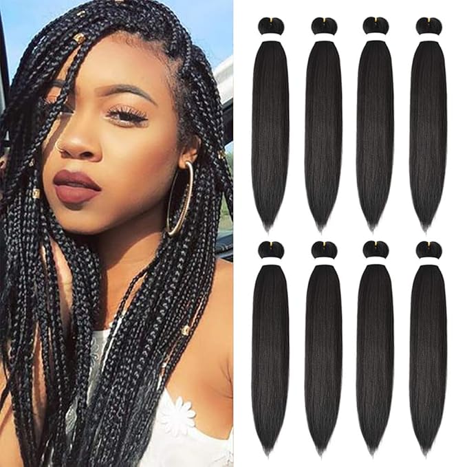 8 Pack Braiding Hair Pre Stretched - 26" 100G/Pack Premium Pre Stretched Braiding Hair Extensions, Professional Itch Free Hot Water Setting Perm Yaki Texture Prestretched Hair(1B)