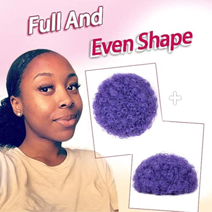 rosmile Afro Puff Drawstring Ponytail Extension for Black Women, Premium Purple 80 Gram Short Synthetic Afro Puff Ponytail for Natural Hair, Clip on Kinky Drawstring Curly Ponytail Bun