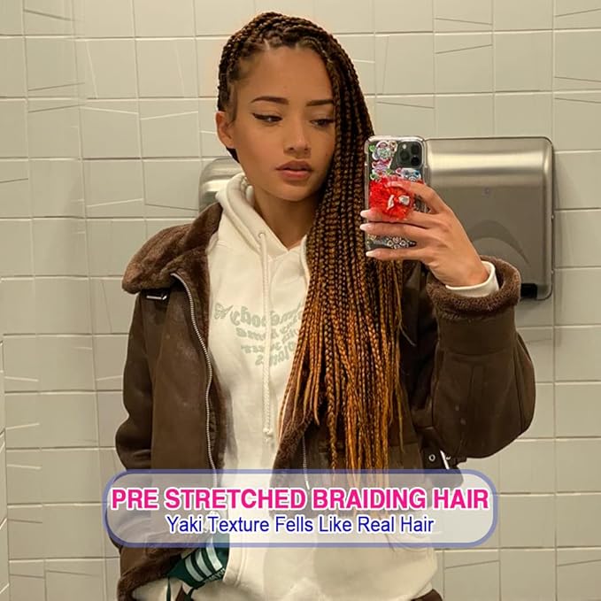 8 Pack Ombre Braiding Hair Pre Stretched - 30" 100G/Pack Premium Pre Stretched Braiding Hair Extensions, Professional Itch Free Hot Water Setting Perm Yaki Texture Prestretched Hair (1B27)