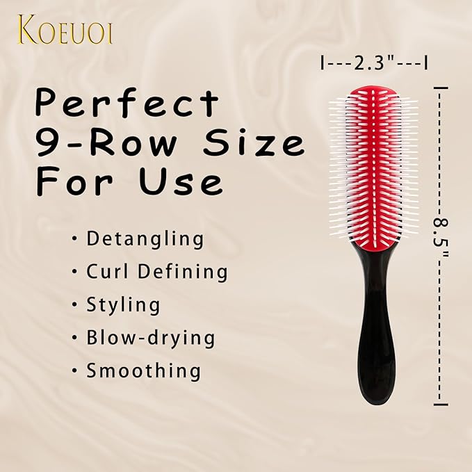 2 Pcs 9 Row Classic Styling Curly Hair Brush for Detangling, Separating, Shaping. For Women and Men Wet or Dry Hair.