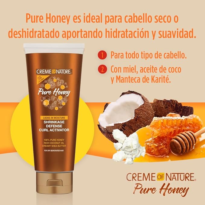 Creme of Nature Pure Honey Define Shrinkage Defense Curl Activator, Moisture-Rich Formula with Coconut Oil & Shea Butter, For Dry, Dehydrated Hair 10.5 oz