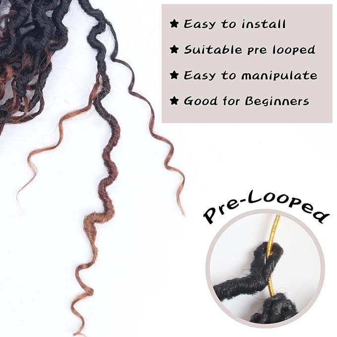 Goddess Locs Crochet Hair 12 Inch 9 Packs Synthetic Faux Locs Crochet Hair for Black Women, River Locs Hair Extensions Style Pre looped Crochet with Curly Ends