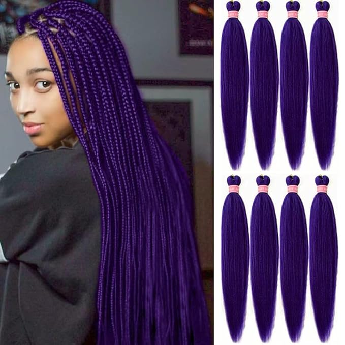 AQINBEL Braiding Hair 26 Inches 8 Bundles/Packs Crochet Twist Pre Stretched Braiding Hair for Braids Yaki Straight Texture Braiding Hair Extensions for Women(Dark Purple)
