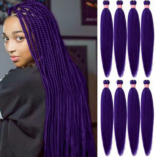 AQINBEL Braiding Hair 26 Inches 8 Bundles/Packs Crochet Twist Pre Stretched Braiding Hair for Braids Yaki Straight Texture Braiding Hair Extensions for Women(Dark Purple)