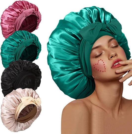 3Pcs Bonnets for Sleeping, Extra Satin Silk Bonnet for Sleeping Women with Tie Band for Curly Hair Jumbo Bonnet Braids