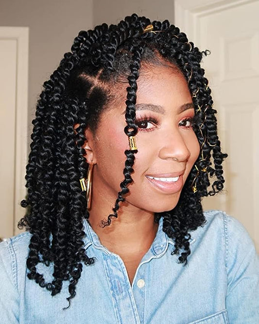 12 Inches 8 Packs Passion Twist Crochet Hair-Natural Black Pre-twisted Passion Twists,Pre-Looped Crochet Braids Made Of Bohemian Hair Synthetic Braiding Hair Extensions (12 Inch(Pack of 8), 1B)