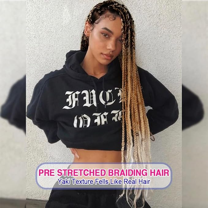 8 Pack Ombre Braiding Hair Pre Stretched - 26" 100G/Pack Premium Pre Stretched Braiding Hair Extensions, Professional Itch Free Perm Yaki Prestretched Hair(1B/27/613)