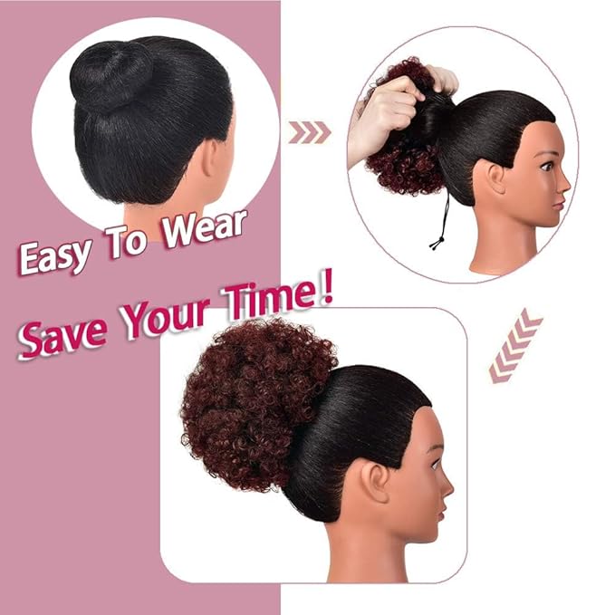Rosmile Afro Puff Drawstring Ponytail Extension for Black Women - Premium Ombre Red #1T99J 80 Gram Short Synthetic Clip On Kinky Curly Bun for Natural Hair