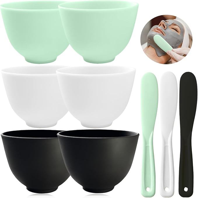 9Pcs Face Mask Mixing Bowl Set DIY Silicone Facial Mask Bowl for Home Salon Spa Face Skin Applicator Bowl with Stir Sticks, Black,White,Green