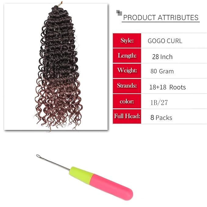YXCHERISHAIR Curly Crochet Hair GoGo Curl Crochet hair for Women Deep Wave Braiding hair,Synthetic Bohemian Crochet Braid Water Wave Crochet hair Extensions(8Packs, 28Inch,1B/30)