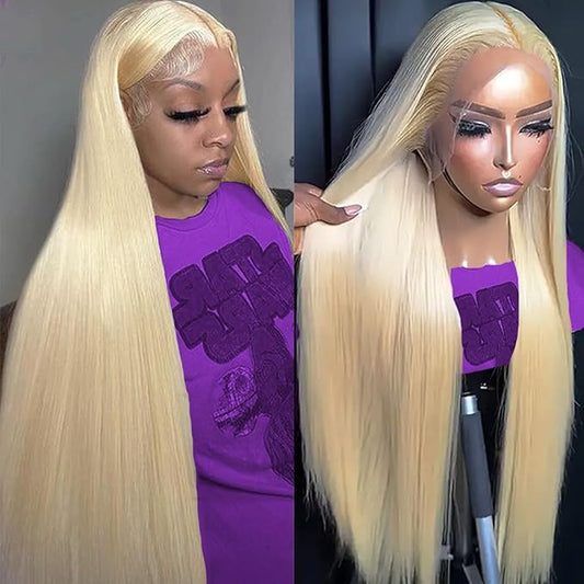 30 Inch 13×6 613 lace front wigs human hair 200% density straight blonde wig human hair pre plucked With Baby Hair