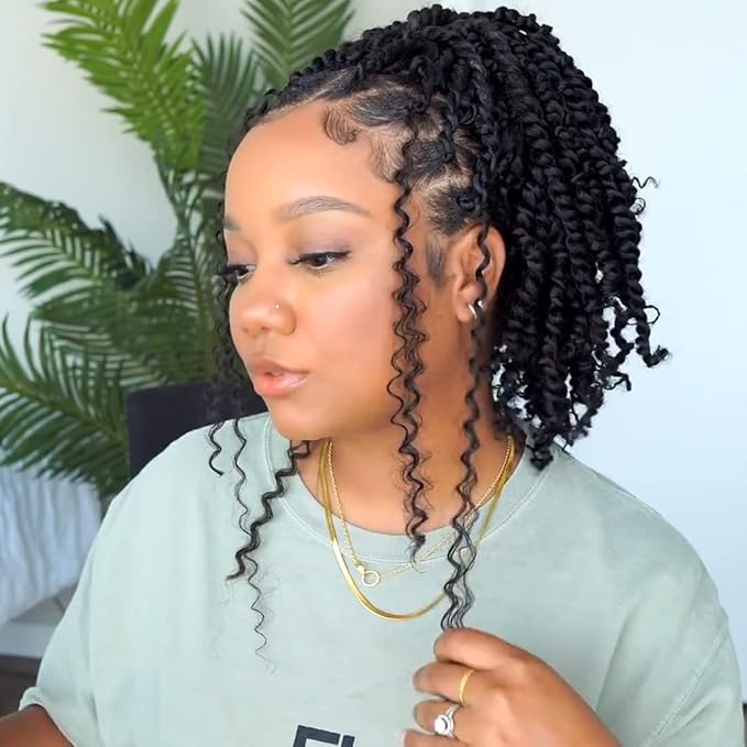 Passion Twist Hair 10 Inch Pre-twisted Passion Twist Crochet Hair for Women Girls Pre-looped Crochet Braids Bohemian Short Curly Crochet Hair Synthetic Hair Extensions 8 packs 1B