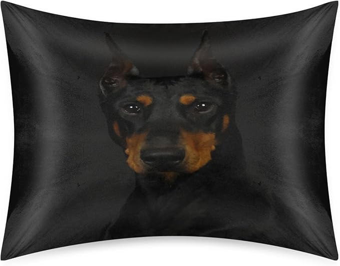 Doberman Dog Silky Satin Pillowcase for Hair & Skin, Bed Pillow Cases with Hidden Zipper Soft Breathable Pillow Covers for Sleeping Standard Size, 20x26in